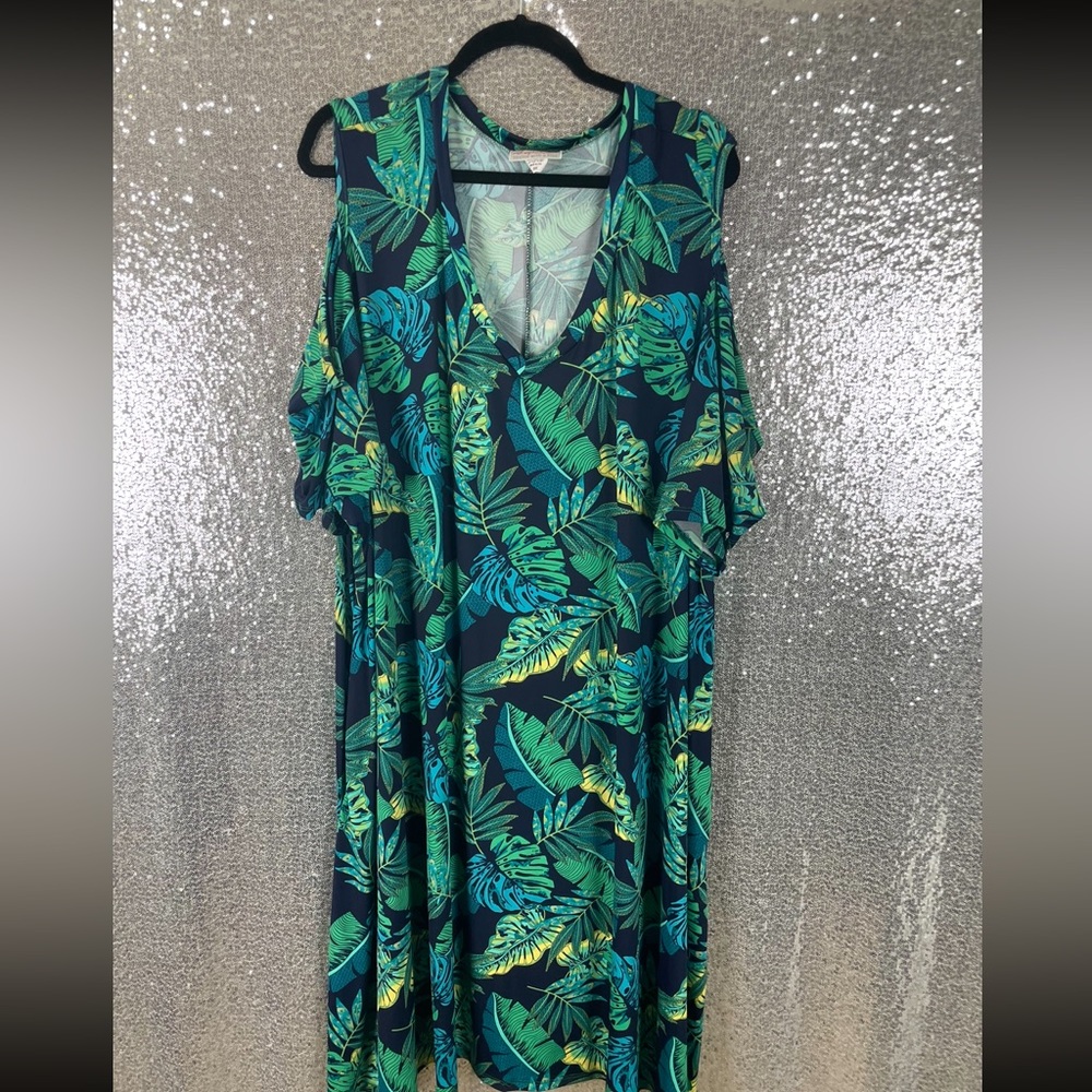 SWAK DESIGNS Size 6x Tropical Short Sleeve Cold Shoulder Dress Tried on once